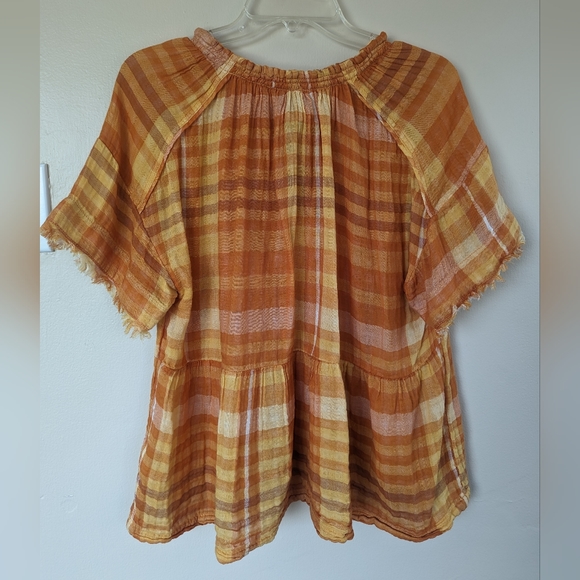 Anthropologie/Pilcro and the Letterpress Bette Babydoll Plaid Top, Orange: SMALL - Picture 9 of 14